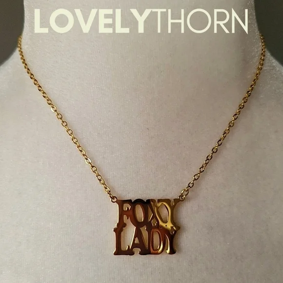 LOVELYTHORN // custom foxy lady 18K gold-plated 16 stainless steel nameplate